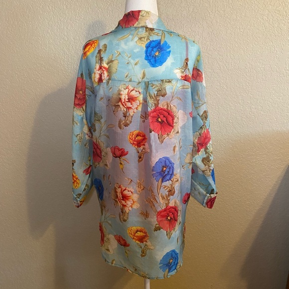 Umgee Turquoise Sheer Floral Blouse - Picture 10 of 11